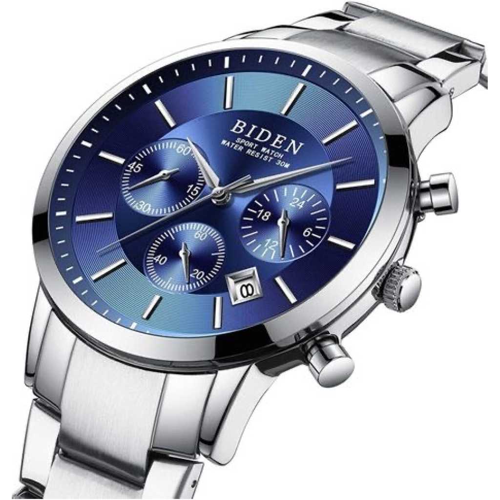 Biden Automatic Chronograph Analog and Water Proof Men's Watch - Silver Blue