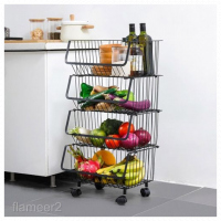 Metallic Pantry Storage Bin Rack Organizer Trolley (4 Baskets)Black.