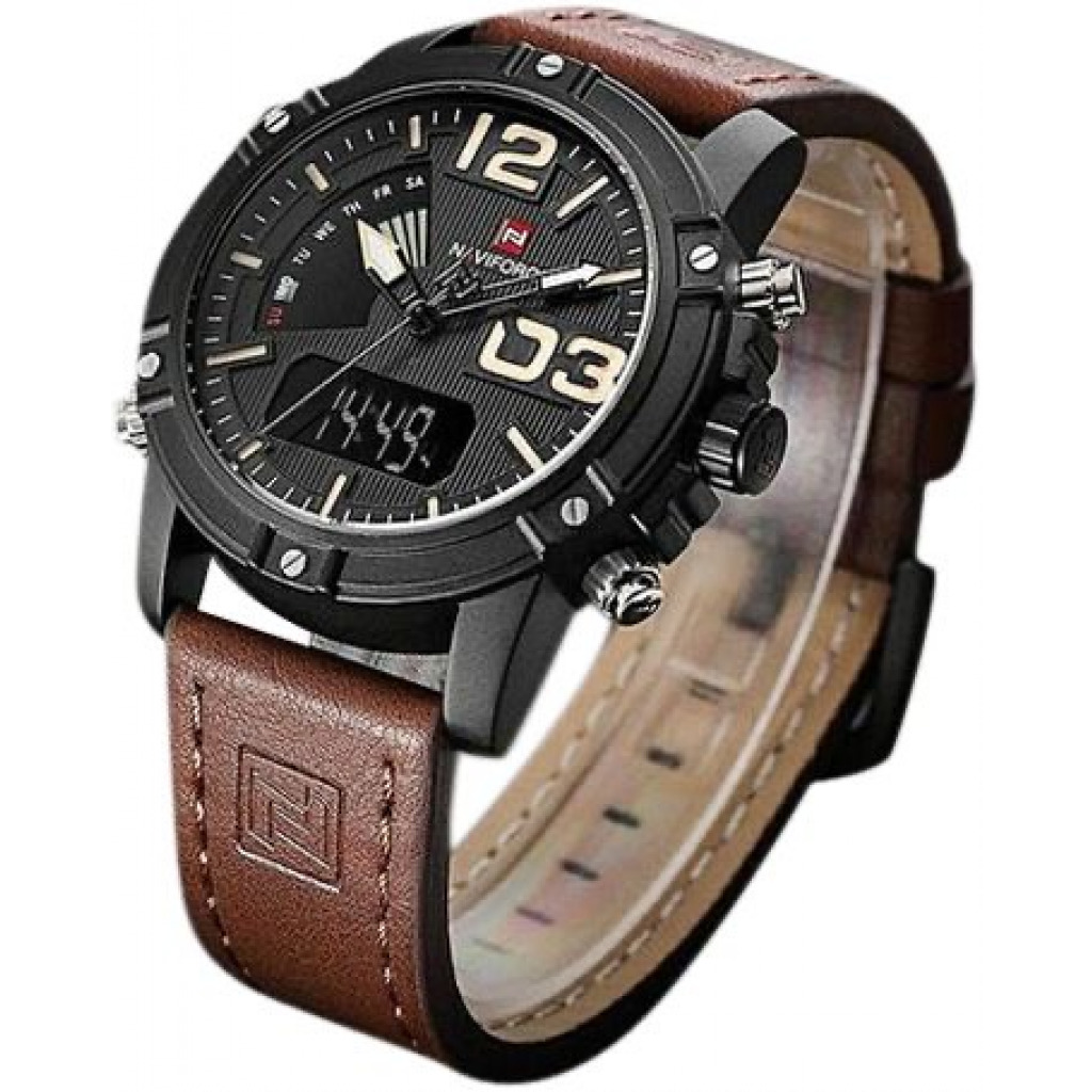 Naviforce Faux Leather Strapped Watch - Brown