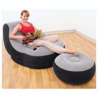 Intex Inflatable Flocking Air Chair With Footrest and Pump-Grey