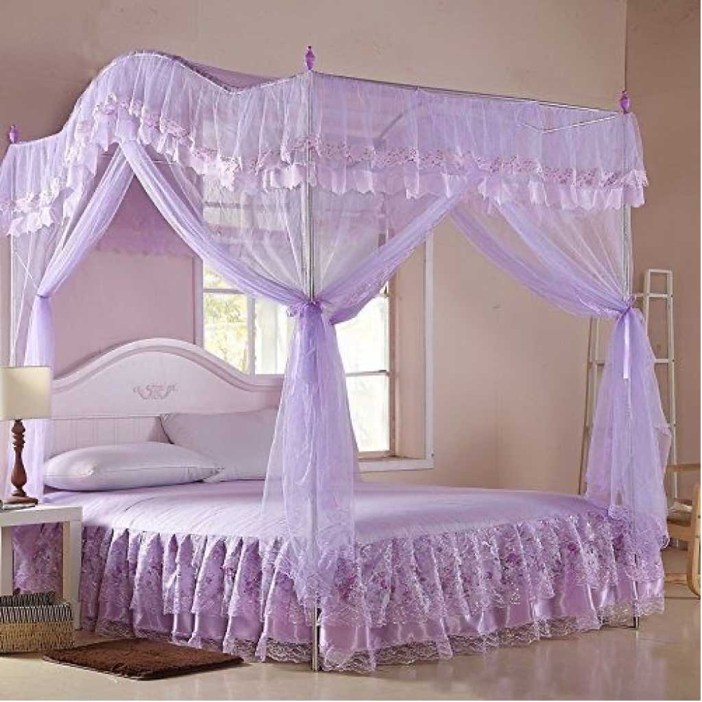 Luxurious Curved Mosquito Net With Poles - Purple Top Design May