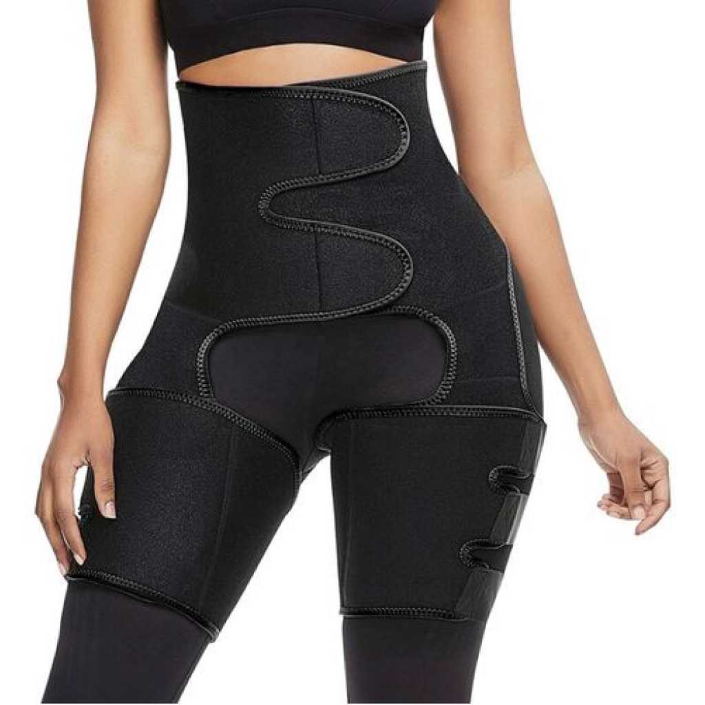 3 in 1 Sweat Slim Thigh Trimmer, Waist Trainer Slimming Belt-Black