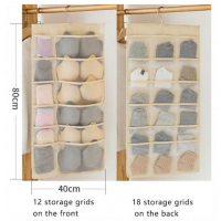 Double Sided 24 Pockets Socks,Bra,Underwear Bag Hanger Storage Organizer-Cream