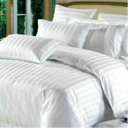 Egyptian Cotton Striped Duvet Cover with 1 Bedsheet & 2 Pillowcases – White