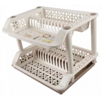 2 Tier kitchen Plastic Dish Draining Drying Storage rack tray,Cream