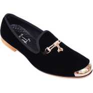 Men's Suede Loafer-Black, Gold