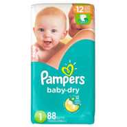 Pampers Baby Dry Diapers, Size1 , Jumbo Pack Count, 88pcs