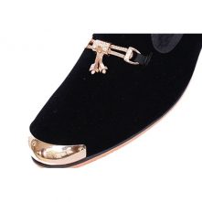 Men's Suede Loafer-Black, Gold