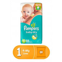 Pampers Baby Dry Diapers, Size1 , Jumbo Pack Count, 88pcs