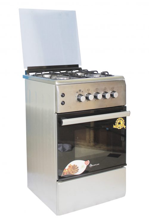 BlueFlame 60x50cm Full Gas Cooker With Gas Oven NL6040G, Auto Ignition, Glass Top, Oven Lamp - Inox