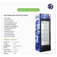 SPJ 400-Litres Single Display Cooler SCCSTS-400C016; Vertical Display Chiller, Single Door Showcase Display Refrigerator