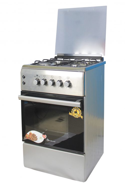 BlueFlame 60x50cm Full Gas Cooker With Gas Oven NL6040G, Auto Ignition, Glass Top, Oven Lamp - Inox