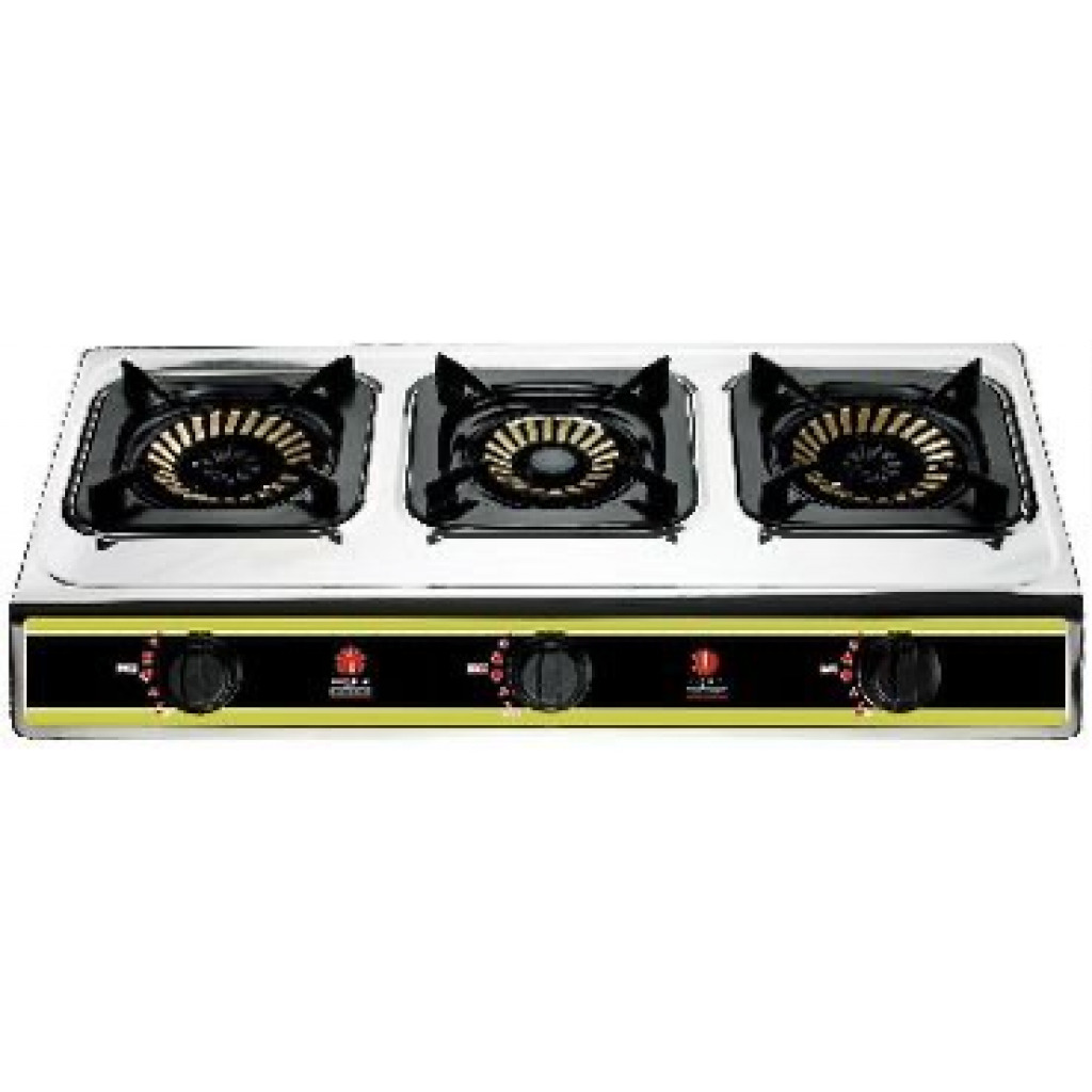 IQRA Gas Stove IQ-GS3BSS; Three Burner, Auto Ignition, Gas Cooker - Stainless Steel