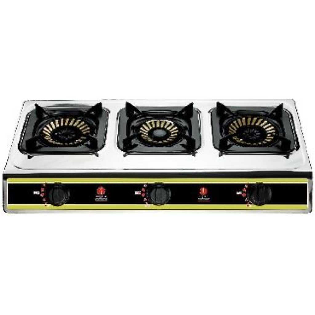 IQRA Gas Stove IQ-GS3BSS; Three Burner, Auto Ignition, Gas Cooker - Stainless Steel