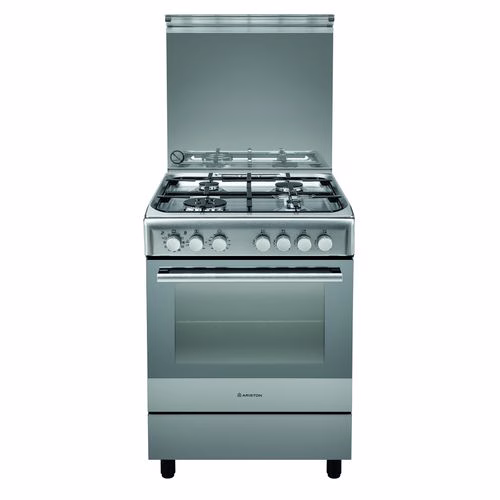 Ariston Gas Cooker A6TMH2AF (X) EX - SS,60 x 60 4 Gas, Electric Oven / Grill + Fan, Automatic Ignition & Auto Safety - Silver - Poland