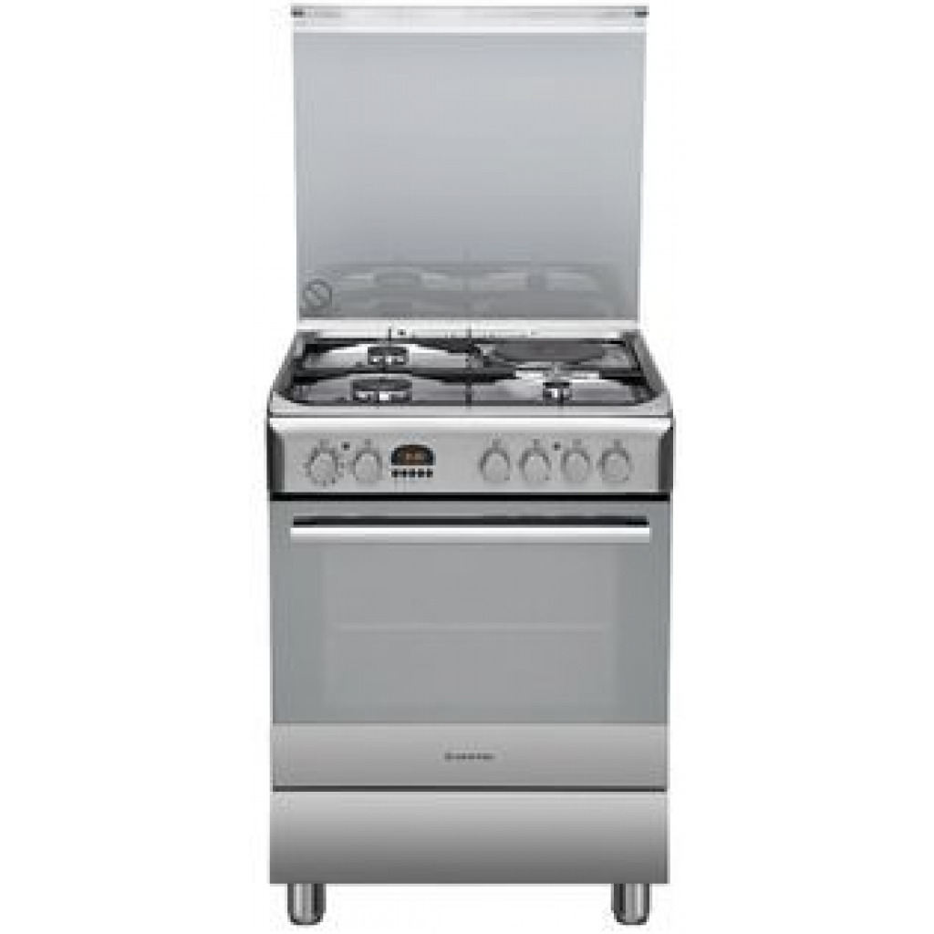 Ariston Cooker A6MSH2 60cms, 3Gas 1Electric, Electric Oven + Rotisserie - Silver.