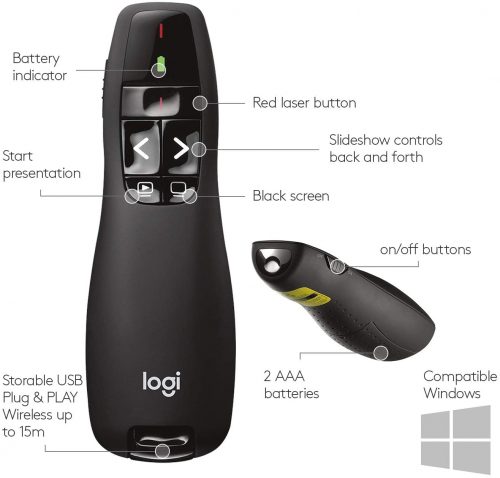 Logitech Wireless Presenter R400, Wireless Presentation Remote Clicker with Laser Pointer