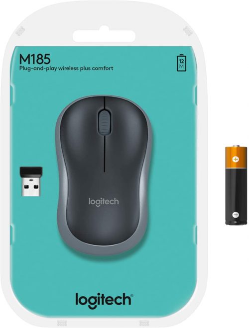 Logitech M185 2.4GHz Wireless Mouse with Mini USB Receiver, 12 Month Battery Life, 1000 DPI Optical Tracking, Ambidextrous Laptop, Swift Gray