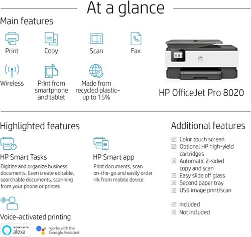 HP OfficeJet Pro 8023-1KR64B Wireless Print Scan Copy Fax All-in-One Printer 4800 x 1200 dpi