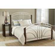 Metallic Bed with Wooden Stands – Silver, Brown Beds TilyExpress