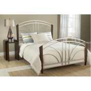 Metallic Bed with Wooden Stands - Silver, Brown