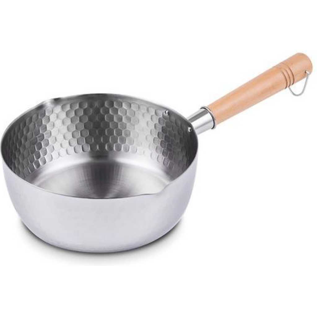 26cm Stainless Steel Wok Pot Milk Saucepan With Wooden Handle, Silver