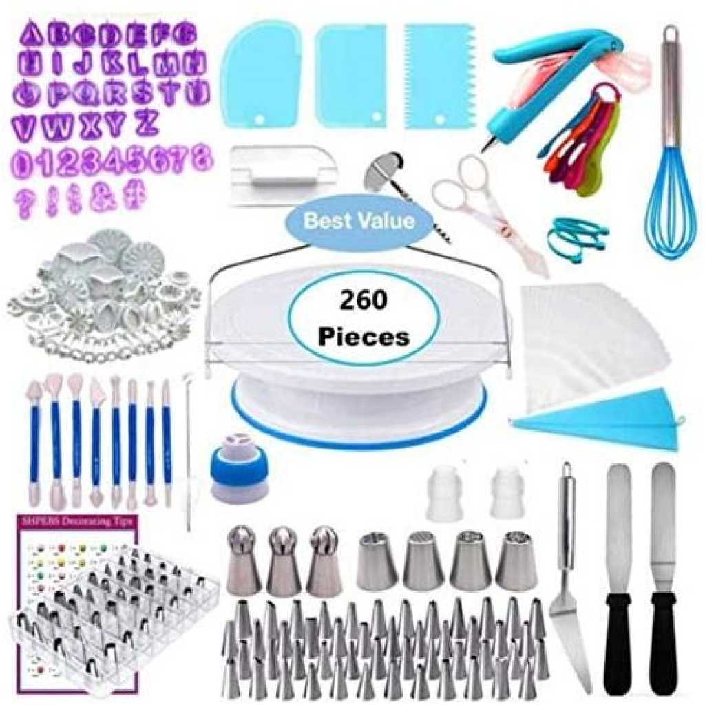 260 Pieces Of Cake Baking, Decorating Kit Set, Blue