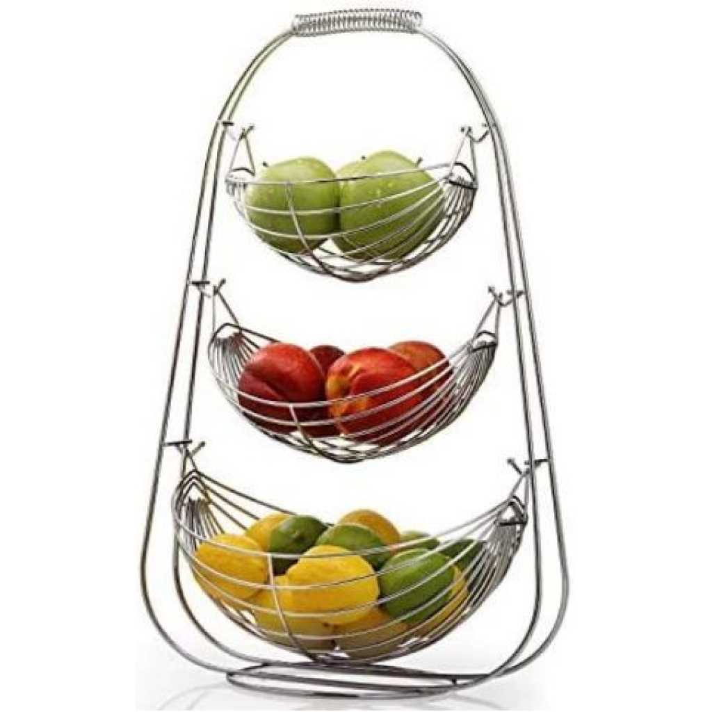 3 Tier Metal Fruit Basket Bowls Vegetables Storage Display Stand Holder Rack-Silver