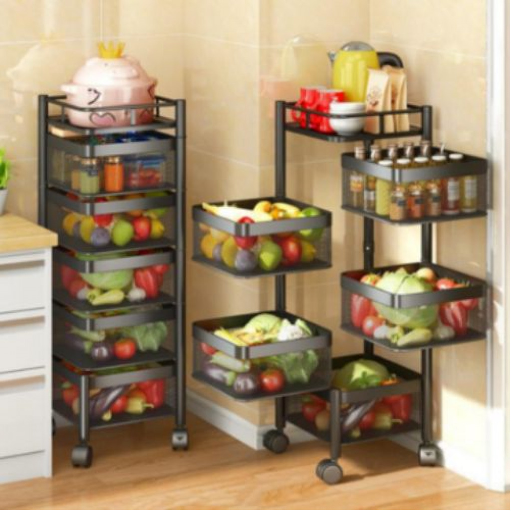 5 Tier Kitchen, Bedroom, Bathroom Storage Rack Basket Trolley Organizer – Black Storage & Home Organization TilyExpress