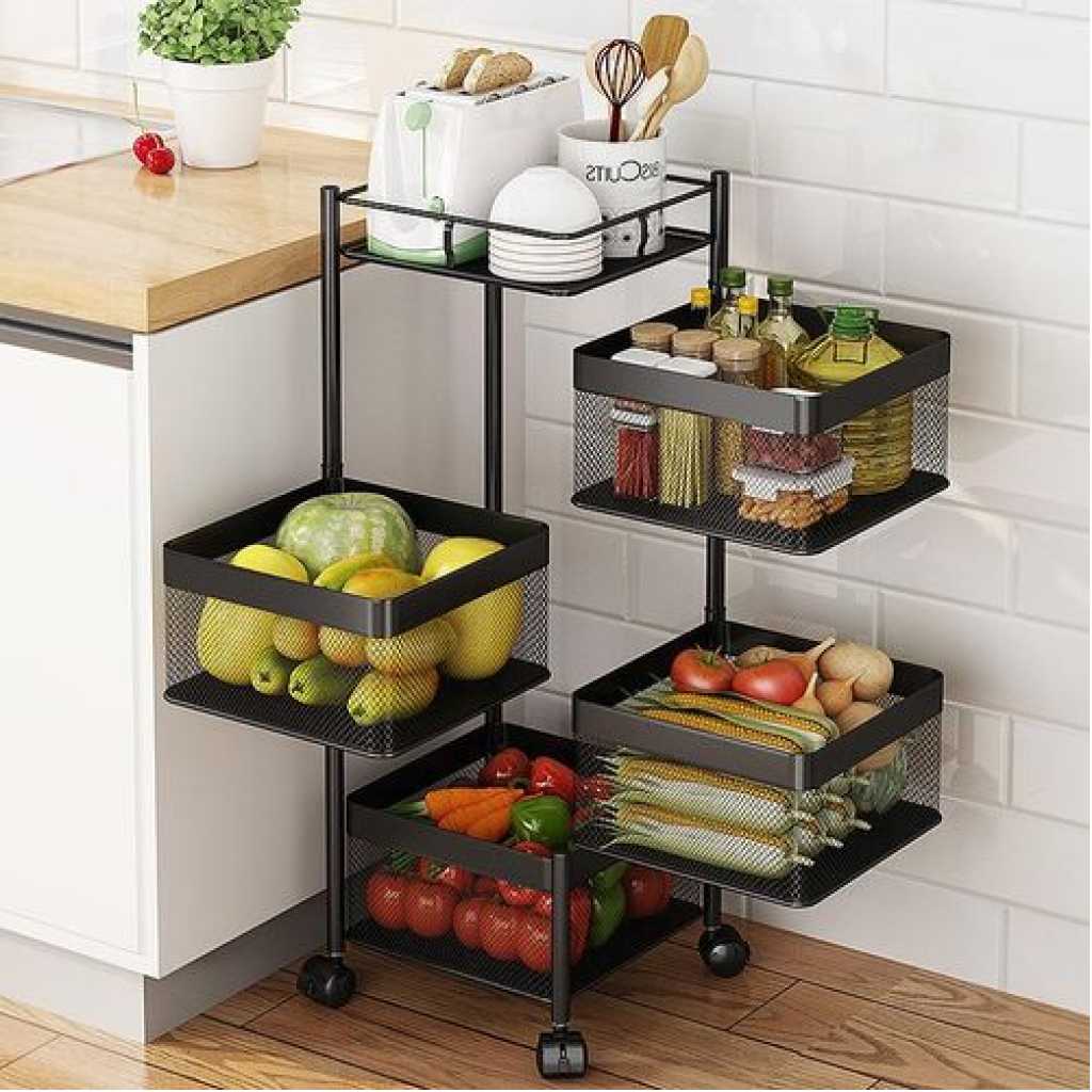 4 Tier Kitchen, Bedroom, Bathroom Storage Rack Basket Trolley Organizer-Black