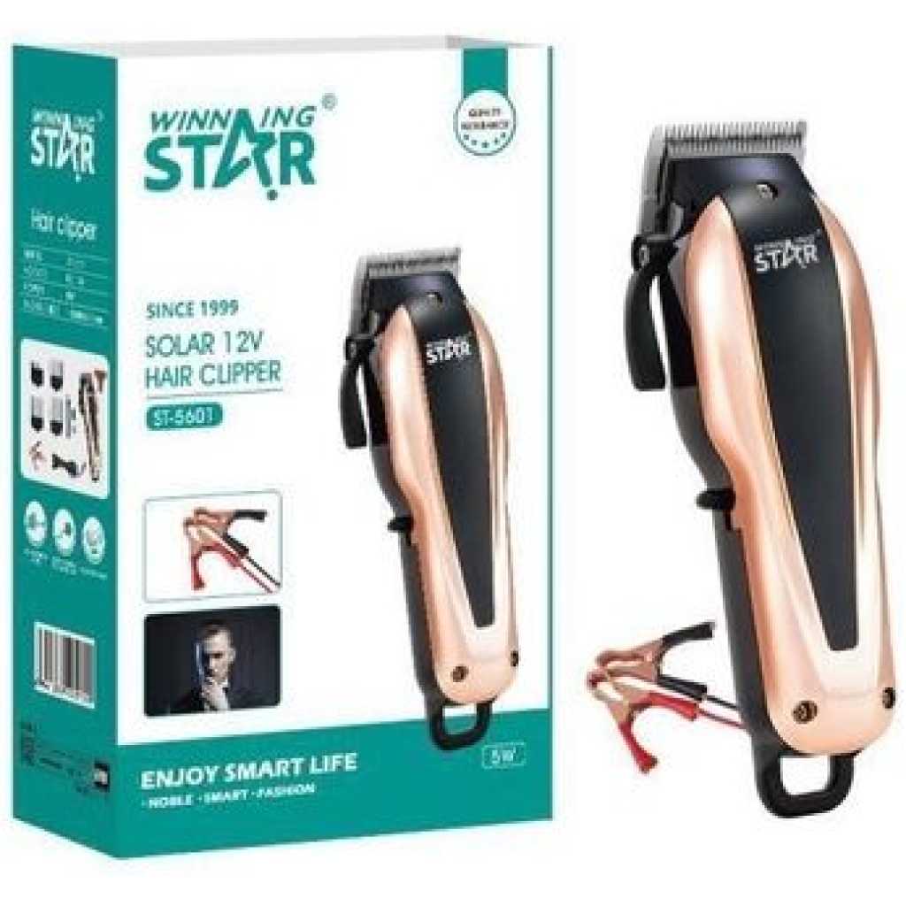 Winningstar Solar 12V Professional Hair Clipper Shaving Machine (ST-5601) - Black