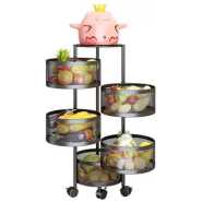 5 Tier Round Kitchen, Bedroom Storage Rack Basket Trolley Organizer-Black Storage & Home Organization TilyExpress 2