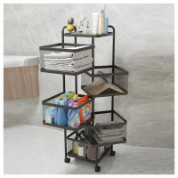 4 Tier Kitchen, Bedroom, Bathroom Storage Rack Basket Trolley Organizer-Black