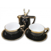 Breakfast Tea Pot & 2 Cup Saucers Gift Set, 2pcs -Black