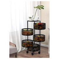 5 Tier Round Kitchen, Bedroom Storage Rack Basket Trolley Organizer-Black Storage & Home Organization TilyExpress 5