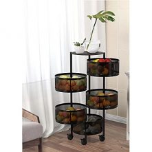 5 Tier Round Kitchen, Bedroom Storage Rack Basket Trolley Organizer-Black