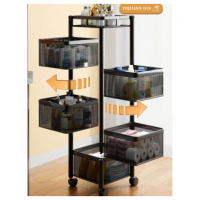 5 Tier Kitchen, Bedroom, Bathroom Storage Rack Basket Trolley Organizer - Black