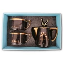 Breakfast Tea Pot & 2 Cup Saucers Gift Set, 2pcs -Black Cup Mug & Saucer Sets TilyExpress