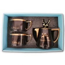 Breakfast Tea Pot & 2 Cup Saucers Gift Set, 2pcs -Black