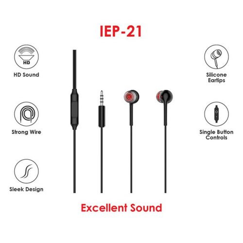 Itel IEP-21 Wired Sports Earphones with HD Sound, 1.2m Dynamic Drivers, Sweat and Water Resistance, Superior Coated Cable, in-Line Mic