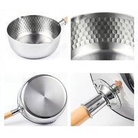 24cm Stainless Steel Wok Pot Milk Saucepan With Wooden Handle, Silver