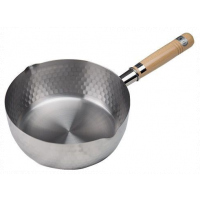 24cm Stainless Steel Wok Pot Milk Saucepan With Wooden Handle, Silver