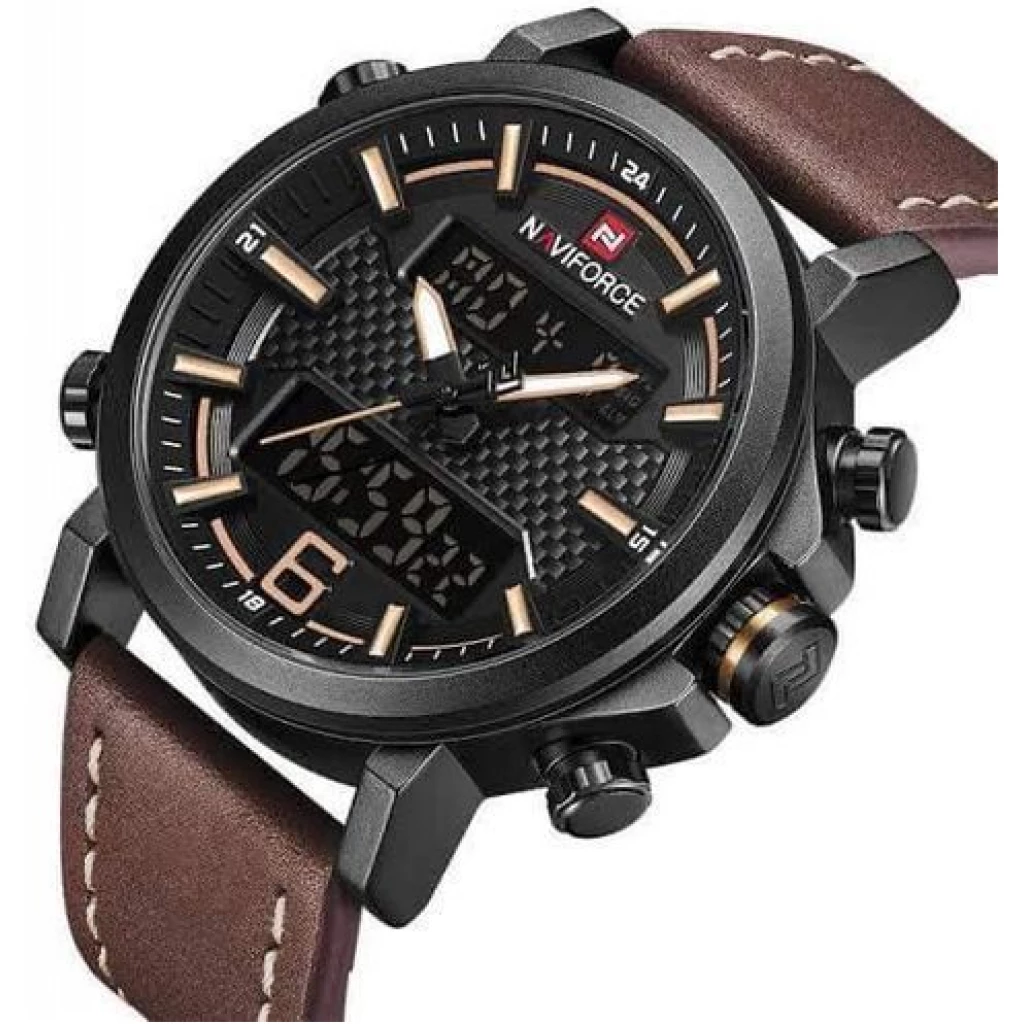 Naviforce Analog Leather Straps Men's Wrist Watch-Brown