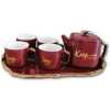 4 Pc Tea Coffee Mugs Cups, Teapot And Tray Set-Maroon Coffee Cups & Mugs TilyExpress