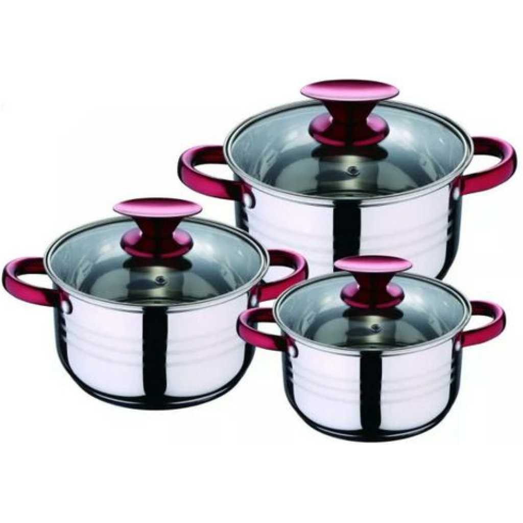 6 Piece Stainless Steel Saucepans Cookware Pots- Silver