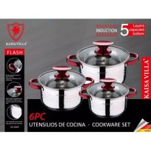 6 Piece Stainless Steel Saucepans Cookware Pots- Silver