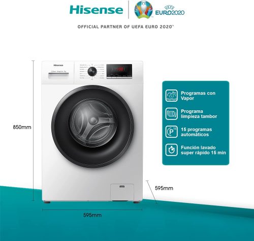 Hisense 9kg Front Load Washing Machine WFQP9014EVMT; 1400 RPM, Energy Class AAA+, Stop & Reload - Grey