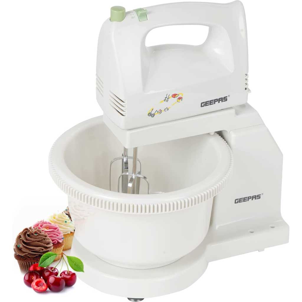Geepas GHB2002 Hand Mixer With Stand Bowl (white) 1 Geepas GHB2002 Hand Mixer With Stand Bowl (white)