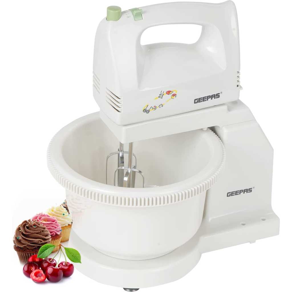 Geepas GHB2002 Stand Mixer With Stand Bowl (white)