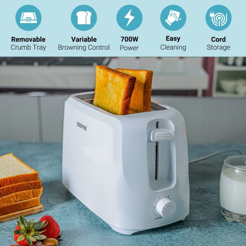 Geepas Bread Toaster, White, GBT36515